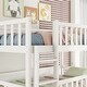 preview thumbnail 7 of 11, White Twin Size Triple Bunk Bed for Kids Bedroom, Rubber Wood Detachable Bunk Floor Bed Frame with Ladders & Guardrails