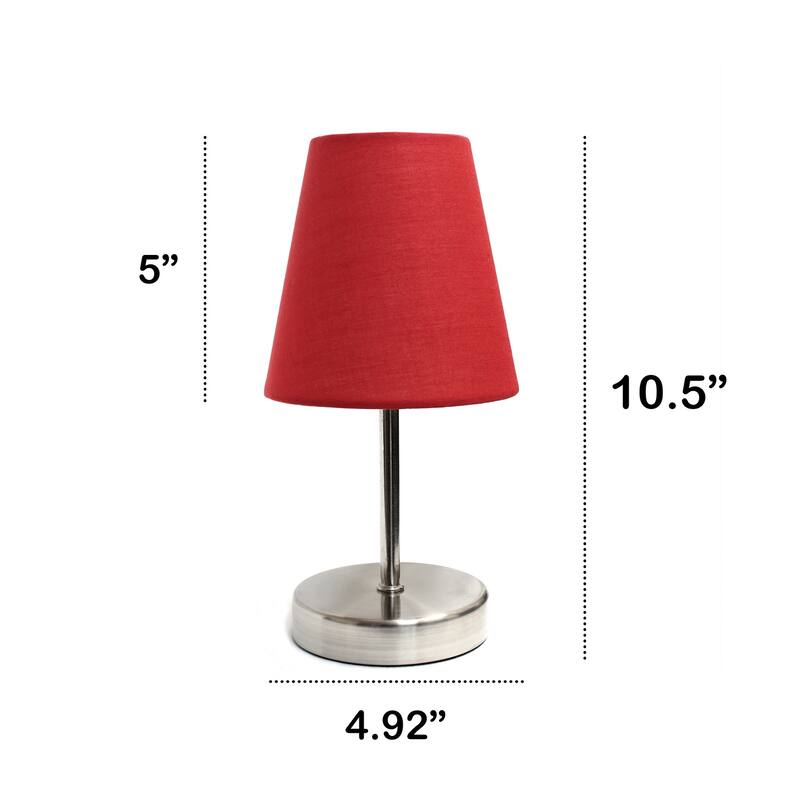 10.5 in. Brushed Nickel Finish Table Lamp with Red Shade, Stick Table Lamp for Living Room Tables