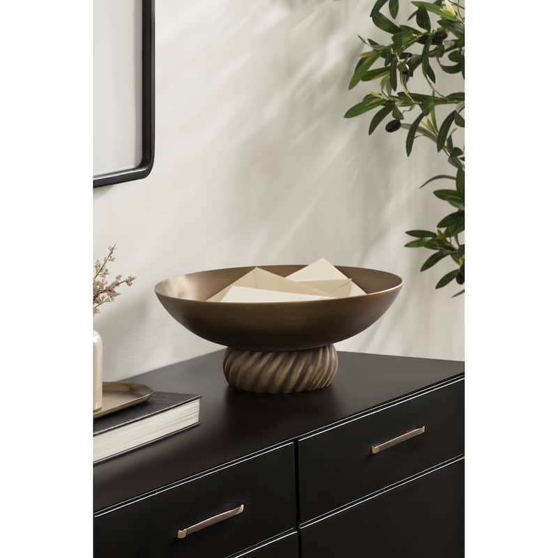 Kate and Laurel Trenza Round Footed Metal Bowl - 12" Diameter