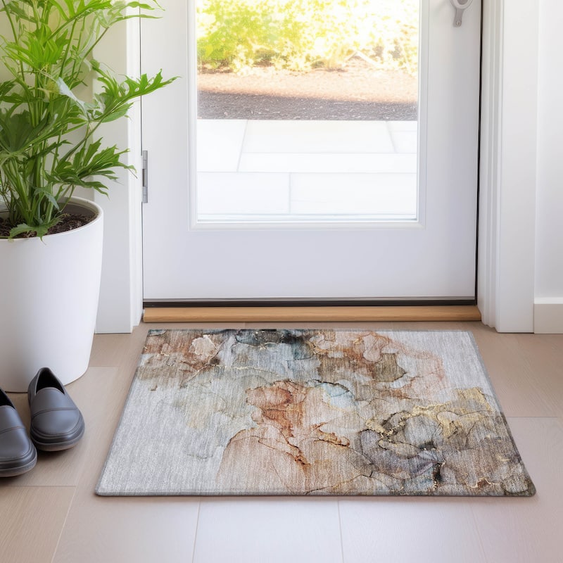 Machine Washable Indoor/ Outdoor Abstract Chantille Rug - Beige - 1'8" x 2'6"