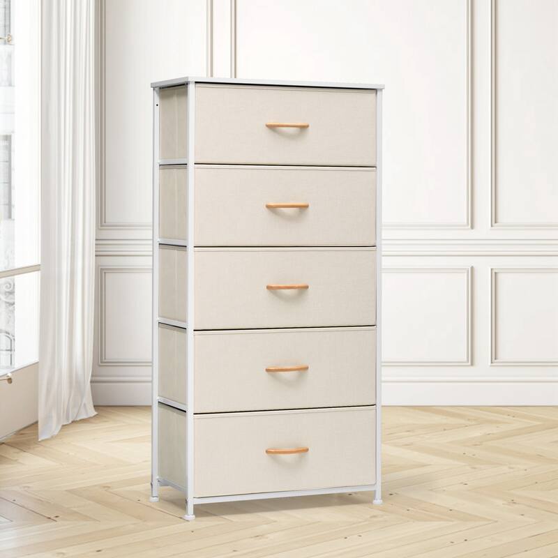 VredHom Vertical 5 Drawers Storage Tower - Beige - 5-drawer