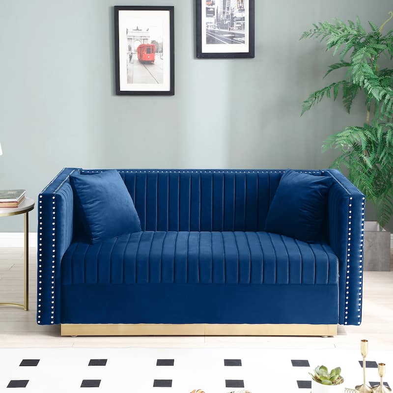 Contemporary Vertical Channel Tufted Velvet Sofa Loveseat - 61.40 x 28.00 x 28.00 - Blue