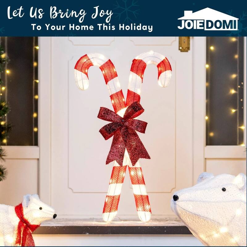 2.78 ft. Tall White & Red Tensil Candy Canes LED Yard Lights - White and Red