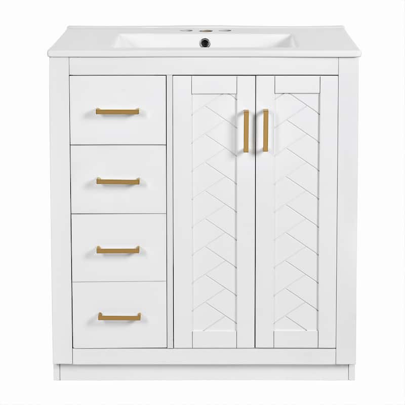 Roomfitters 60" Double Sink Bathroom Vanity with Ceramic Top, Solid Wood Storage Cabinet with Drawers and Soft Close Doors