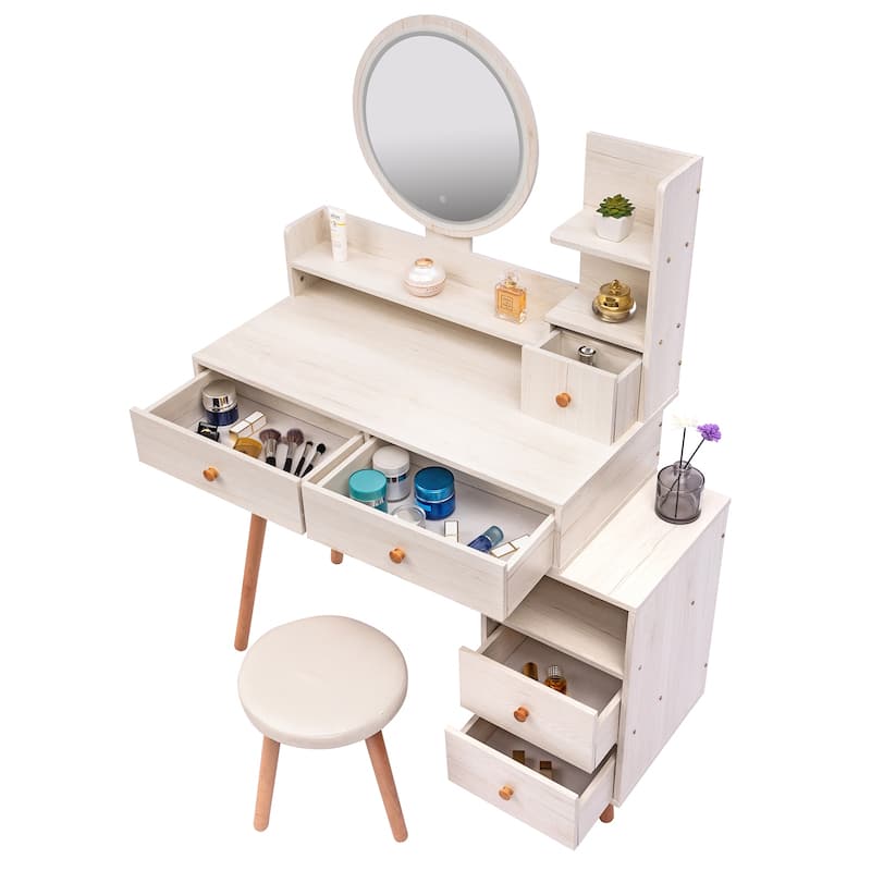4 Drawers Vanity Table Set Makeup Vanity Dressing Table with Mirror & Shelves