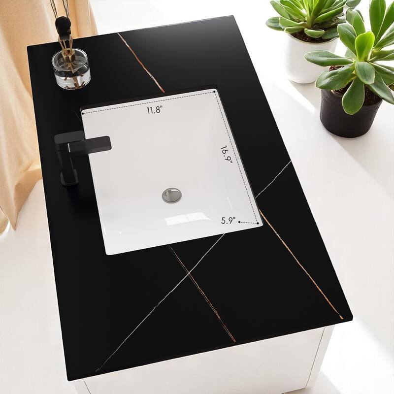 35.4" Wall-Mounted Bathroom Vanity with Faux Marble Top, Undermount Ceramic Sink, Floating Cabinet (Faucet Not Included)