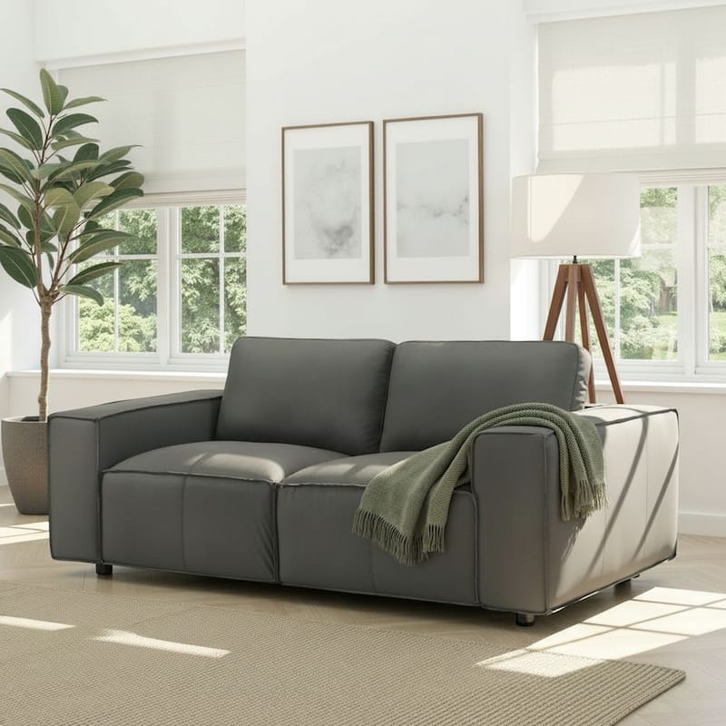 Clayton Top Grain Genuine Leather Loveseat, Sofa, or Living Room Set - Loveseat - Anthracite Gray
