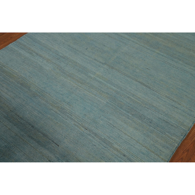 Striped Blue Modern Gabbeh Oriental Area Rug Handmade Wool Carpet - 4'4" x 5'11"