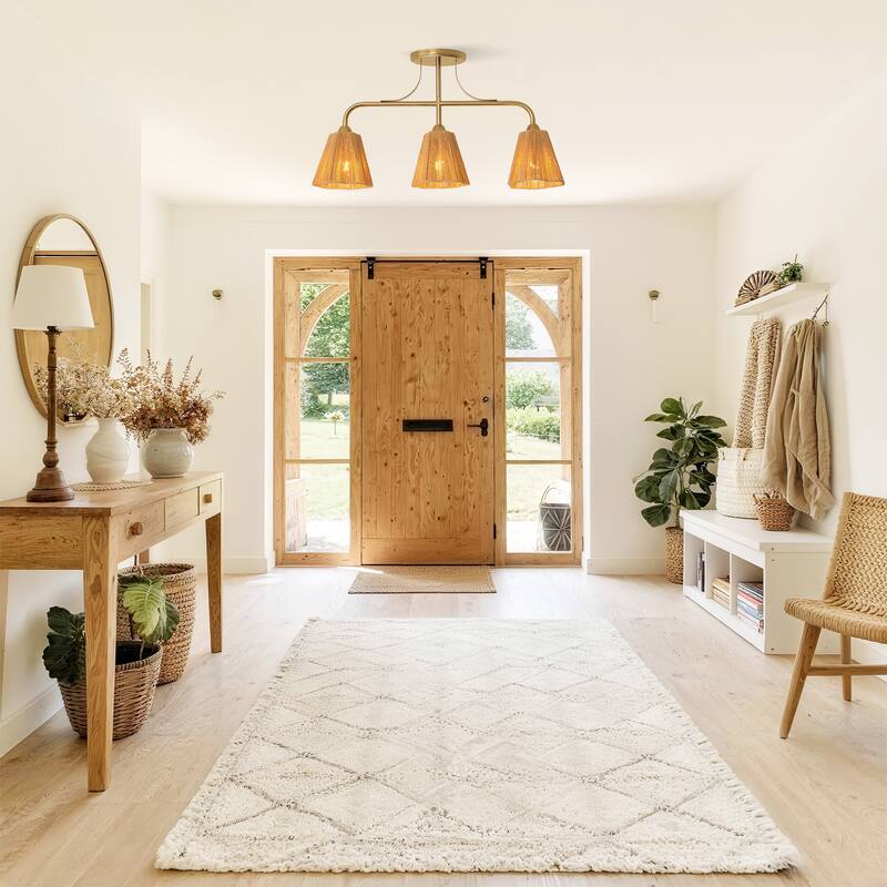 Bohemian Brown Paper Rope Shade 3-Light Gold Linear Chandelier Light