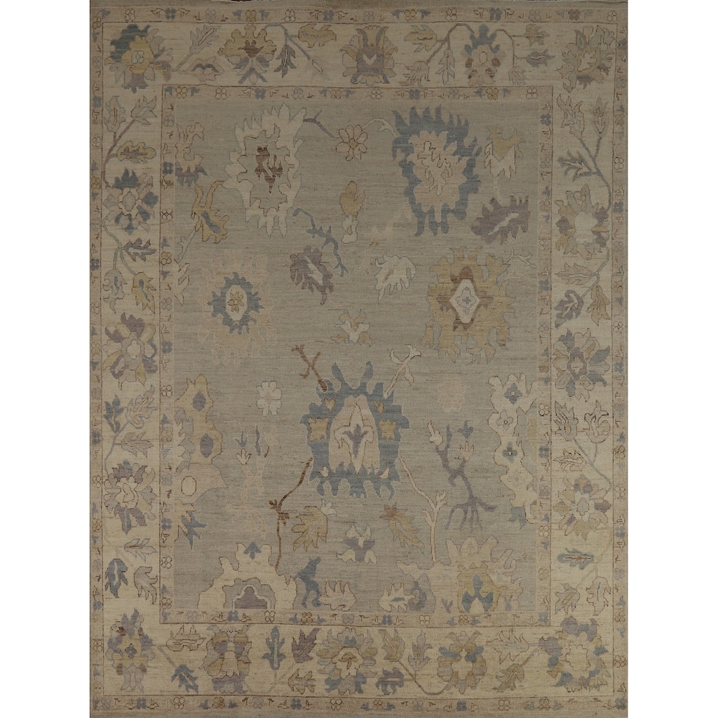 Vegetable Dye Floral Beige Oushak Turkish Rug Hand-Knotted Wool Carpet - 7'10" x 10'0"