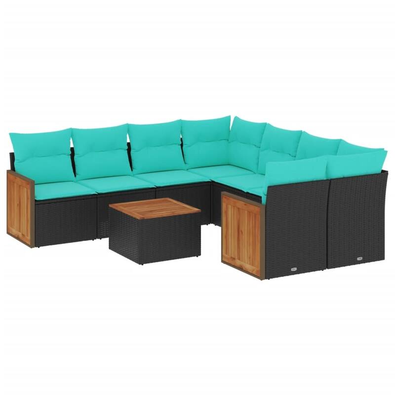 vidaXL 9 Piece Patio Sofa Set with Cushions Black Poly Rattan - 21.7x27.2x24.4