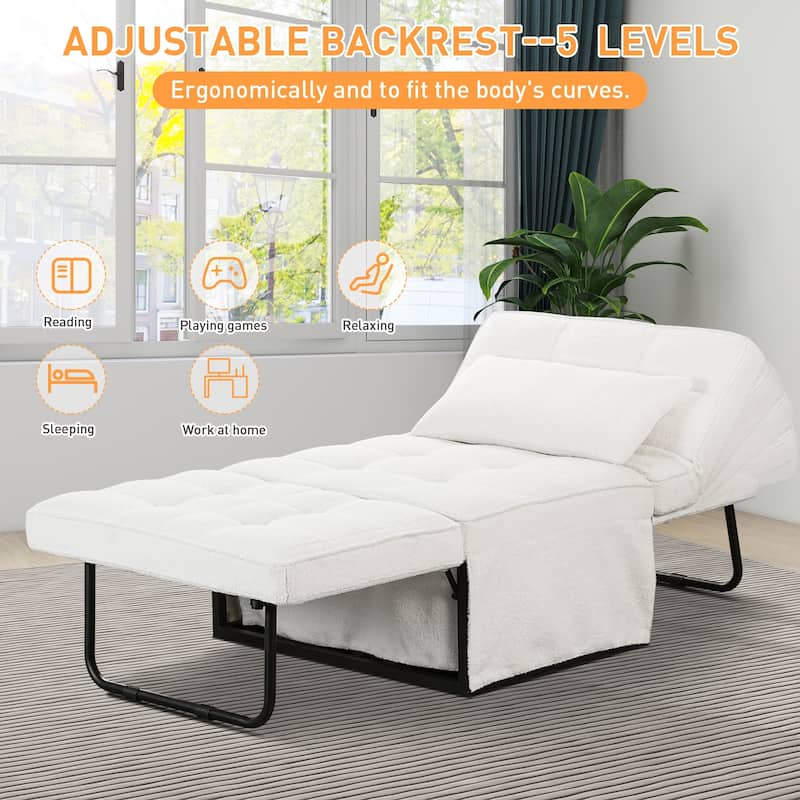Ainfox Adjustable Sofa Chair Sleeper Sofa Bed Ottoman Couch with Metal Frame
