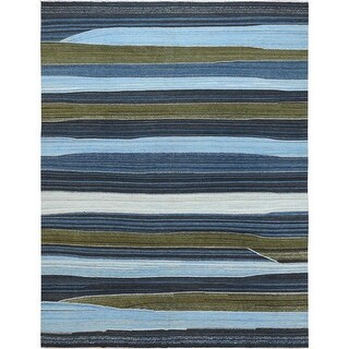 Shahbanu Rugs Blue And Brown Mountain Design Flat Weave Kilim Pure Wool ...