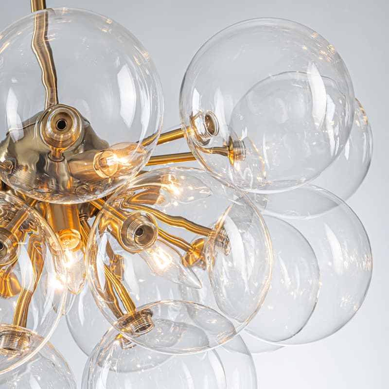 Starsky 12‑Light Linear Chandelier with Clear Glass Globes - Black or Gold Finish