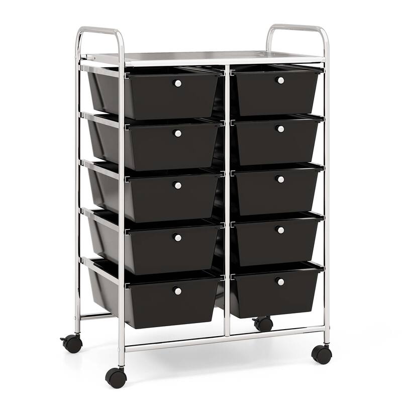 10 Tiers Multicolor Trolley Rolling Cart w/ 10 Drawers & Wheels - Black