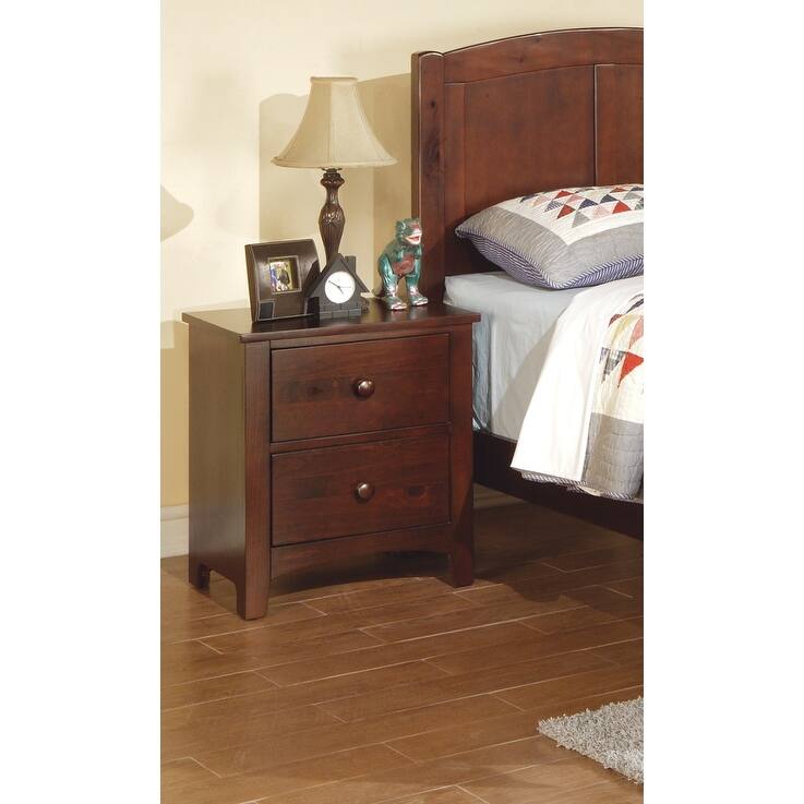 Dark Oak Finish 2-Drawer Pine Veneer Nightstand