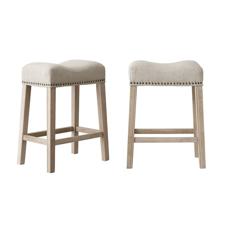 Upholstered Backless Saddle Seat Counter Stools 24" Height Set of 2