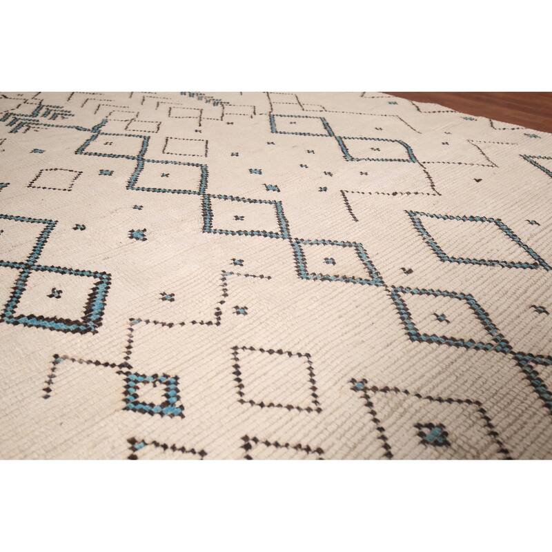 Geometric Ivory Moroccan Area Rug Handmade Wool Carpet - 5'9"x 9'6"