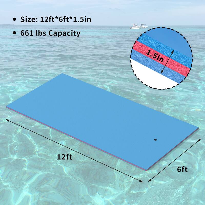 3 Layer Swimming Pool Float Floating Mat in Blue - 12ft * 6ft