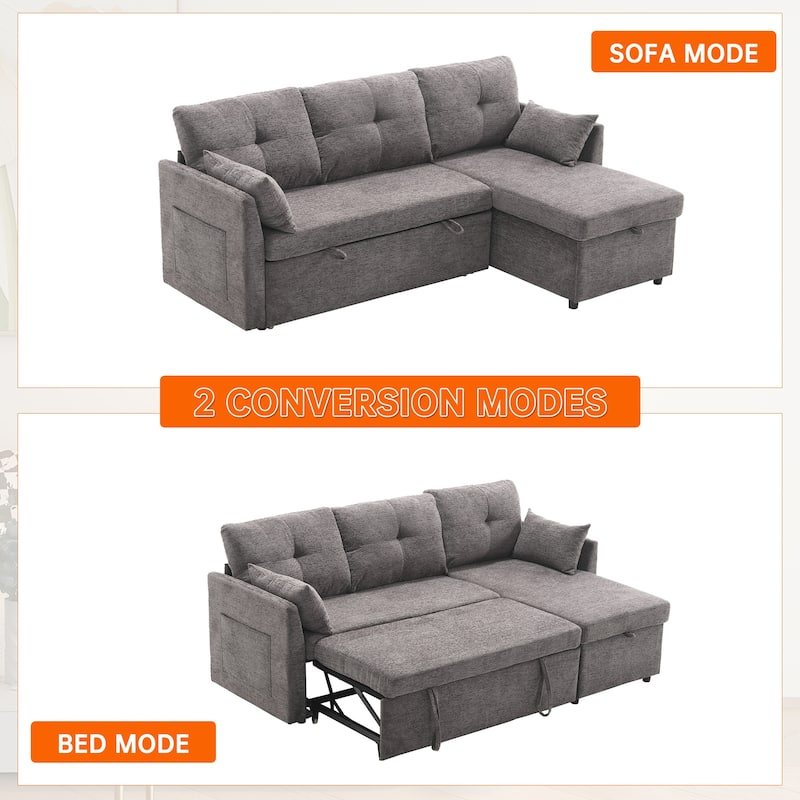 Corduroy/Chenille Upholstered L-Shaped Storage Reversible Chaise Sectional Sofa with Side Pocket
