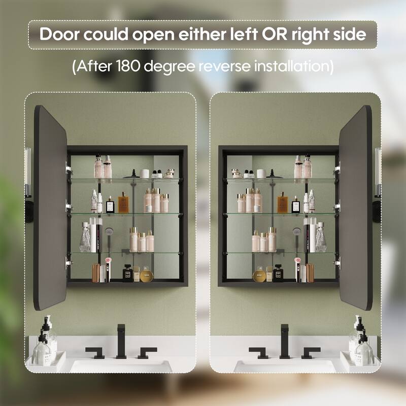 Recessed or Surface Wall Mount Bathroom Mirror Medicine Cabinet With Adjustable Glass Shelves