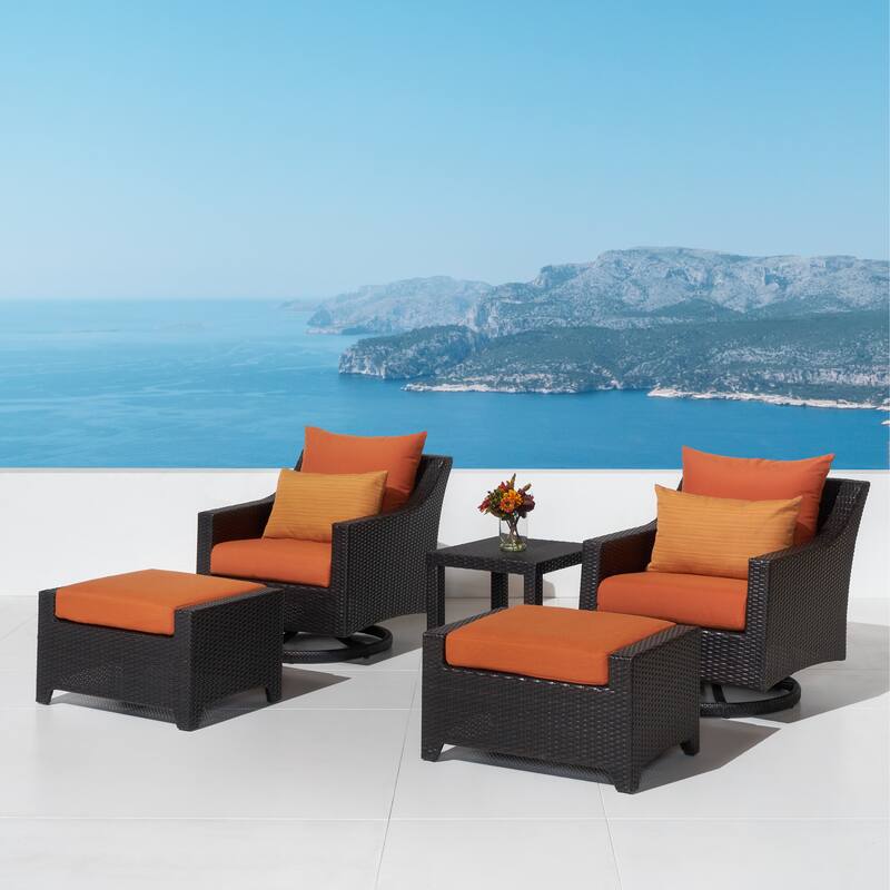 Deco 5 Piece Aluminum Outdoor Patio Motion Club & Ottoman Set