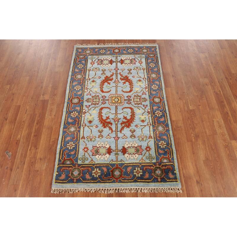 Light Blue Oushak Oriental Accent Rug Hand-Knotted Wool Carpet - 3'0" X 4'11"