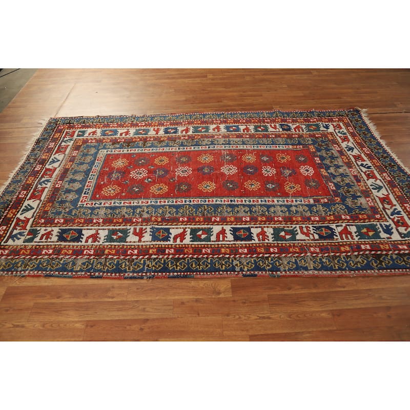 Hand Knotted Oriental 100% Wool Carpet Traditional Geometric Red Kazak Area Rug - 8' 0'' X 4' 9''
