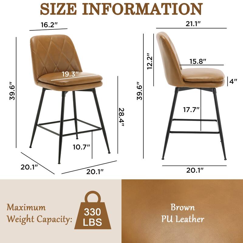 26"/29" Faux Leather Swivel Counter and Bar Height Stools (Set of 4)