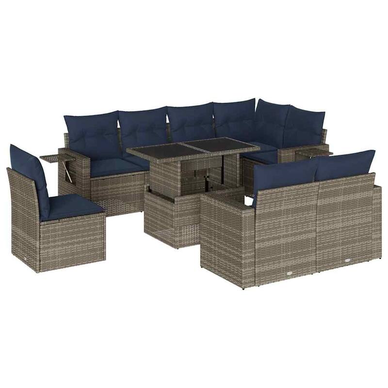 vidaXL Patio Sofa Set with Cushions Table and Couches 6/9 Piece Poly Rattan - 24.4 x 24.4 x 27.2