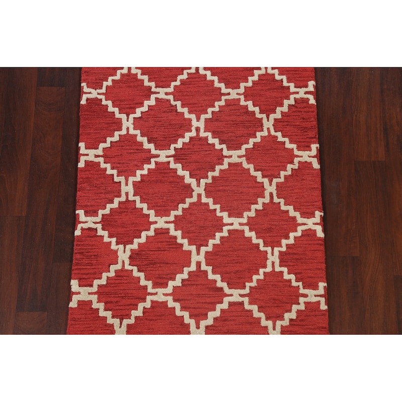 Red Trellis Contemporary Oriental Area Rug Hand-tufted Wool Carpet - 3'0" x 5'0"