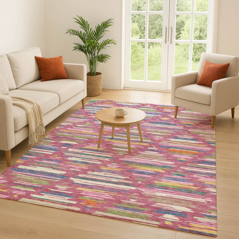 Machine Washable Indoor/ Outdoor Modern Trellis Chantille Rug