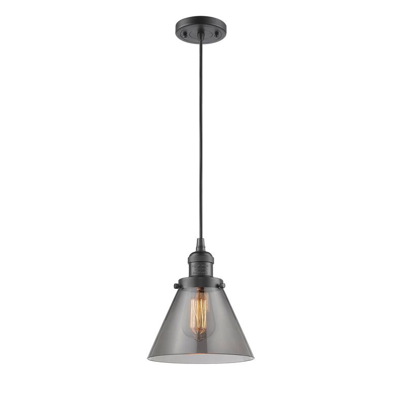 Innovations Lighting Franklin Restoration Cone - 1 Light 8" Cord Hung Mini Pendant - Oil Rubbed Bronze/Light Smoke