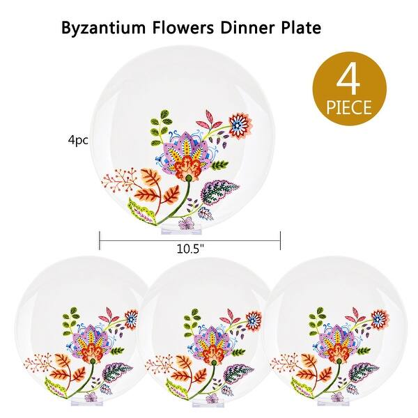 slide 2 of 8, STP Goods Byzantium Flowers Bone China Dinner Plate Set of 4 - 10.5"