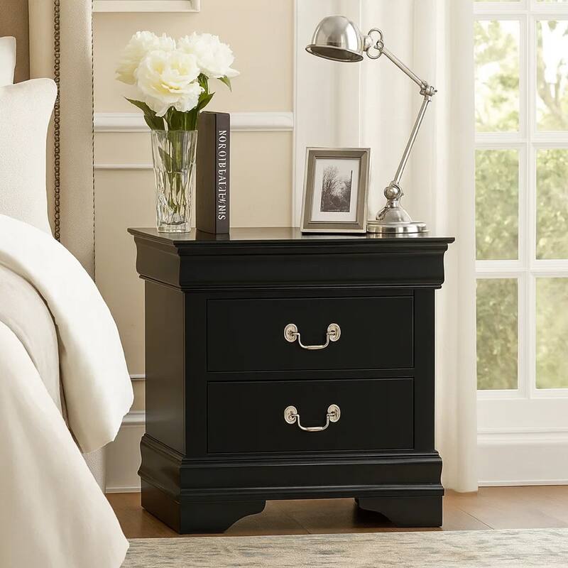 Traditional Style Wooden Night Stand With 2 Drawers Black