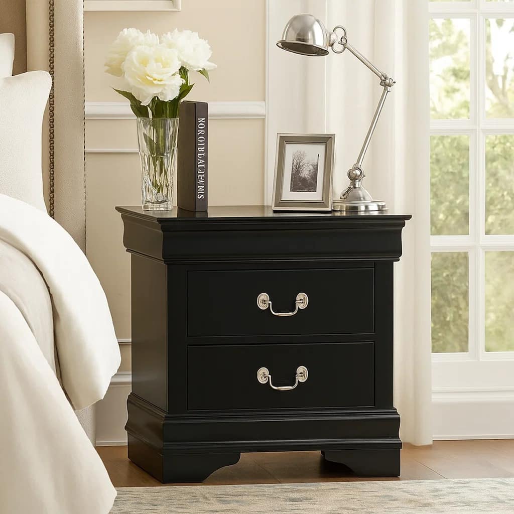 Traditional Style Wooden Night Stand With 2 Drawers Black