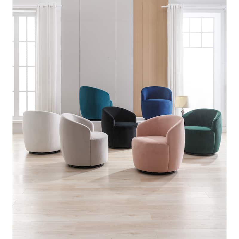 Teal Velvet Modern 25.6" Upholstered Swivel Barrel Chair with Black Powder Coating and Metal Ring