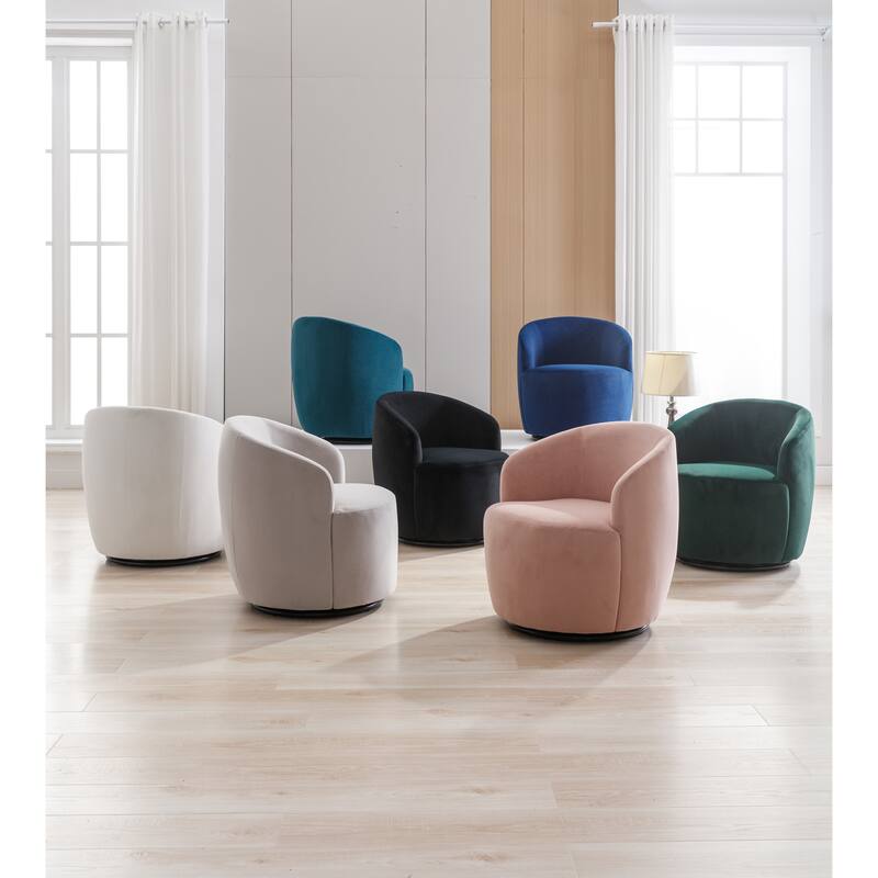 Velvet Swivel Barrel Chair with 360° Black Metal Base