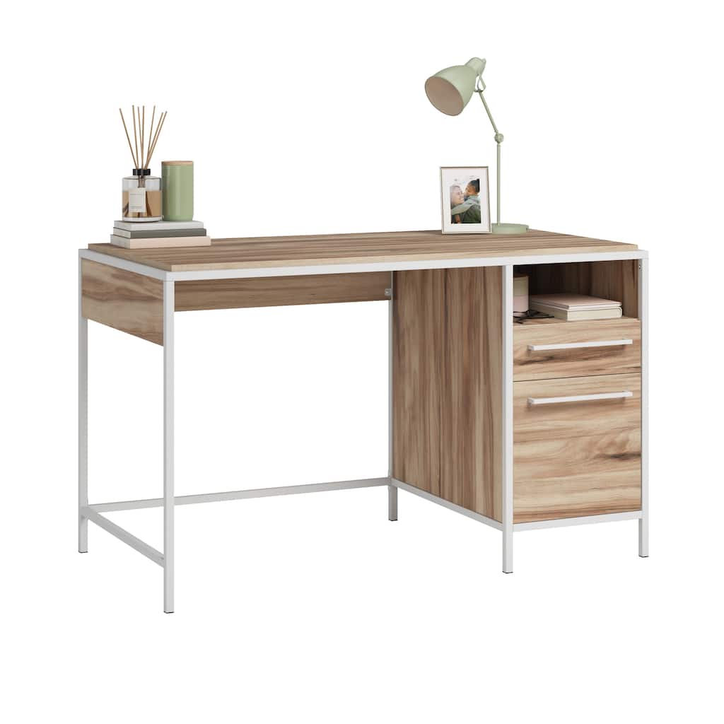 Wood Desk with Rustic Spindle Design, Brown
