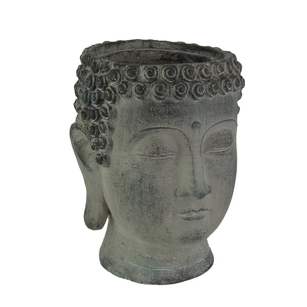 Antique Grey Ceramic Buddha Head Planter - 8.75 X 7.25 X 6.5 inches ...