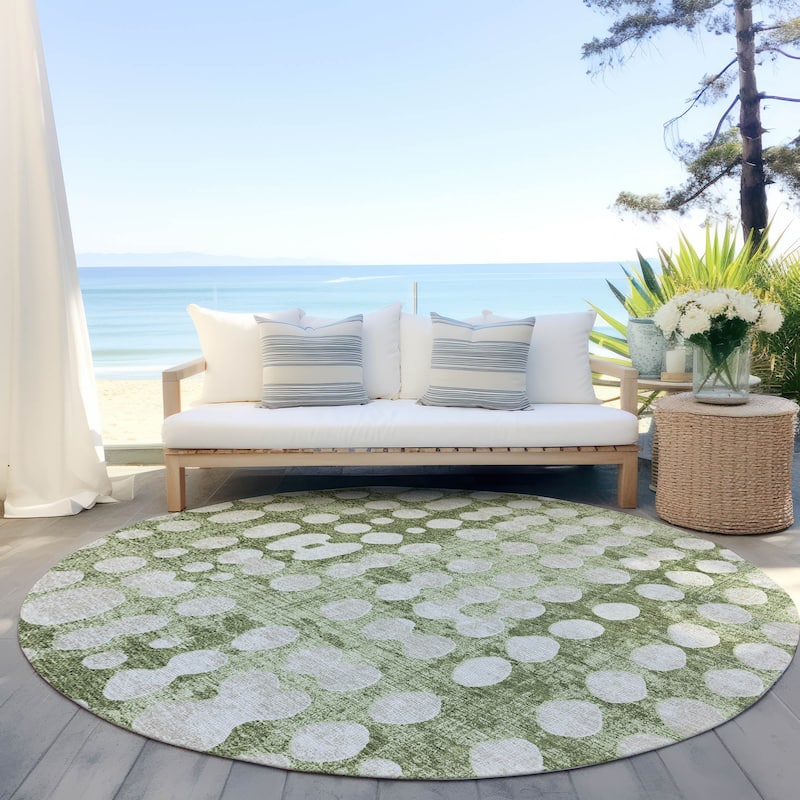 Machine Washable Indoor/ Outdoor Chantille Abstract Dots Rug - Aloe - 8' x 8'