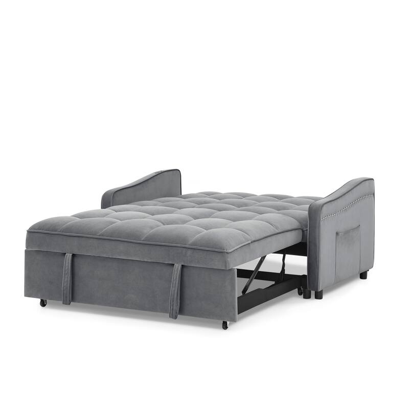 Mid-Century Modern Sofa Bed with USB Charging and Adjustable Backrest