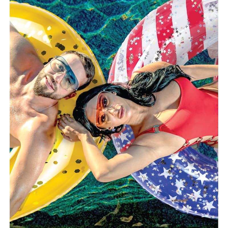 POZA Inflatable USA Flag Pool Float Chair with Sparkle Confetti - 48×38 Inch