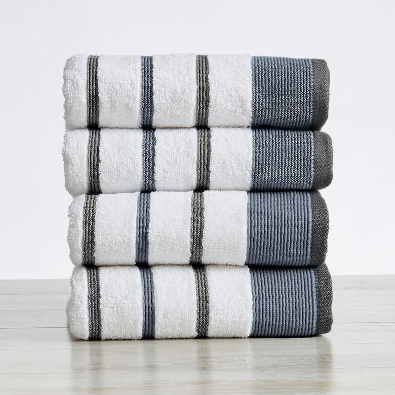 Luxurious Cotton Decorative Stripe Towel Set - Hand Towel (4-Pack) - Moroccan Blue / December Sky