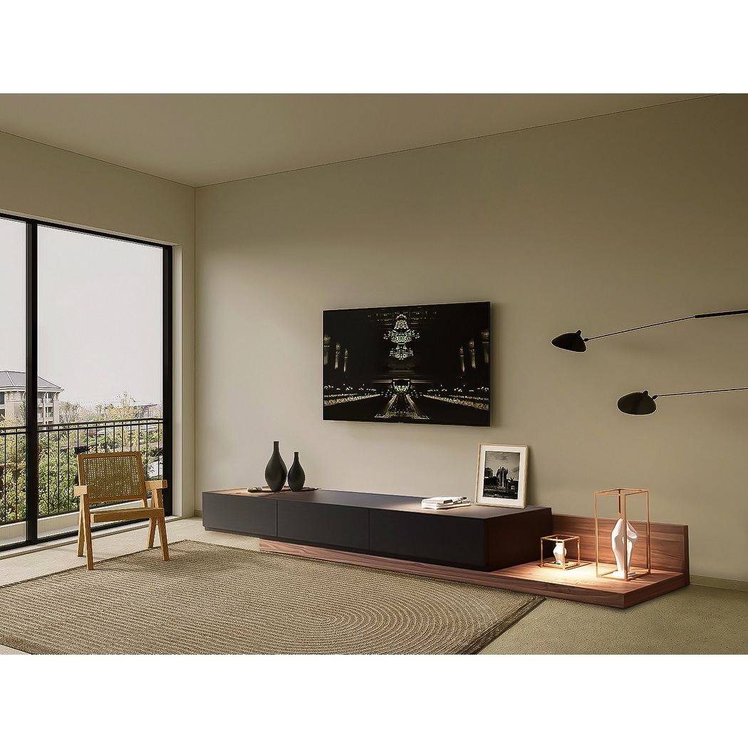 Modern Large Wood TV Stand Retractable TV Media Console for up