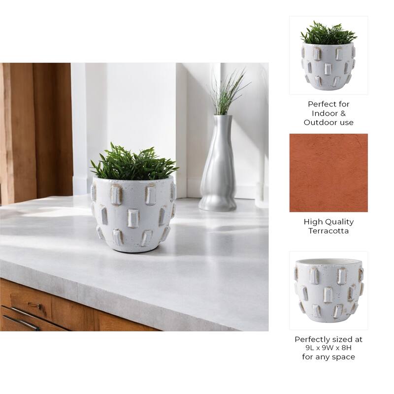 Terracotta Planter Raised Geometric Detailing and Sculptural Design