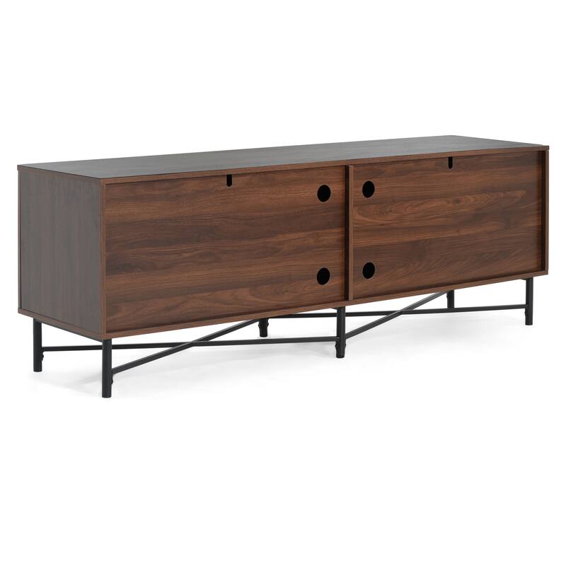Versatile 4-Door Media Console With Dual Storage Compartments & Customizable Shelving