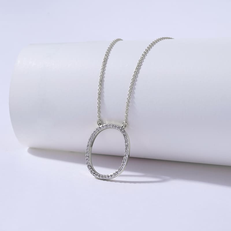 1/20ct TDW Diamond Classic Initial Pendant Necklace in Silver for Women - O - White