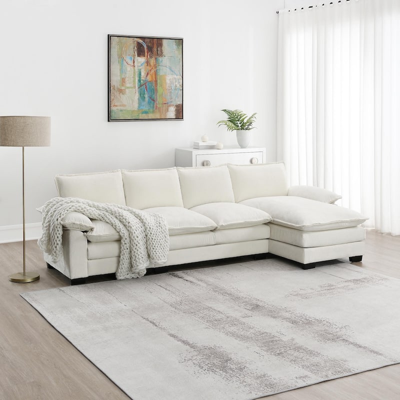 [VIDEO provided][New]118*55" Modern L-shaped Chenille Cloud Sofa with Double Seat Cushions,5-seat Upholstered Indoor Furniture,S