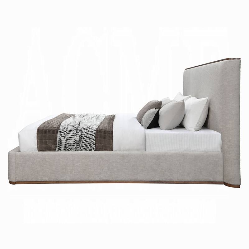Orion Queen Bed with Low Profile Footboard, Gray Fabric Upholstered